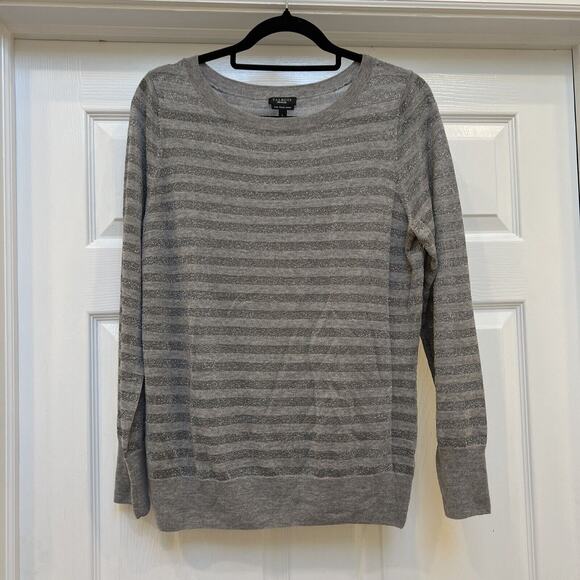Talbots Sweater Large L Metallic Gray Striped Long Sleeve Italian Merino NWOT - Picture 1 of 8